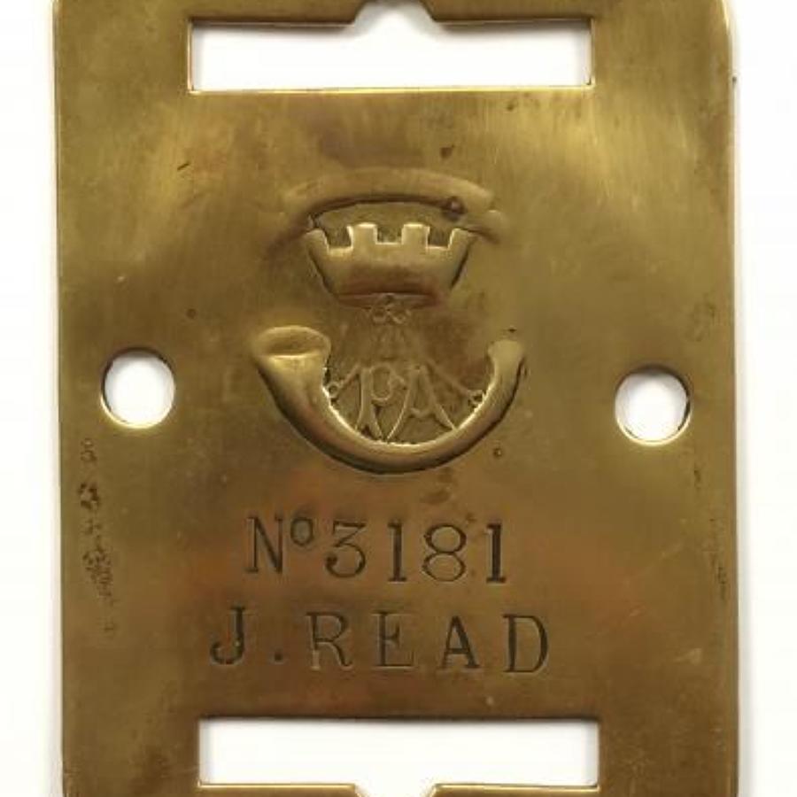 Victorian Somerset Light Infantry Brass Duty Plate.