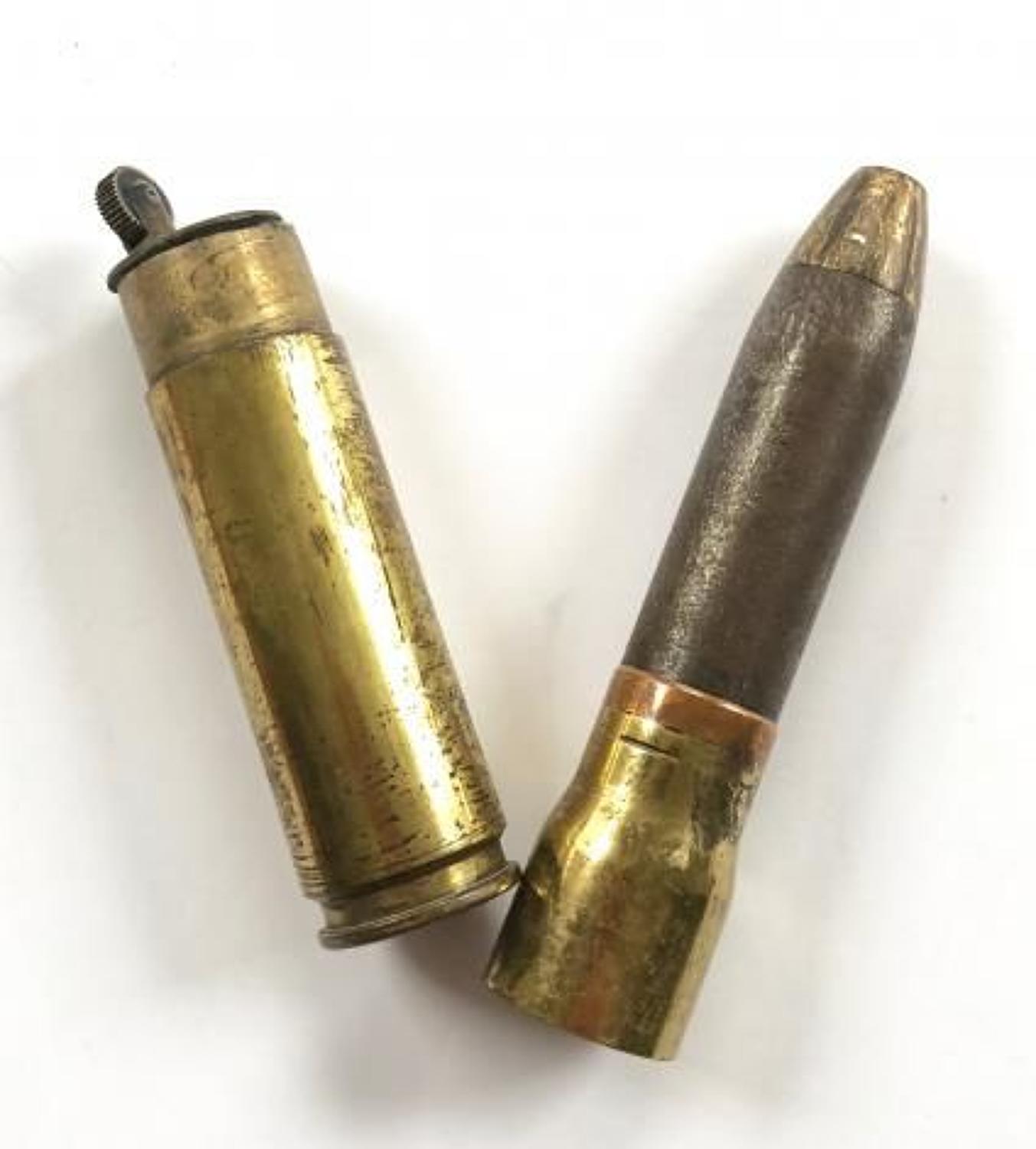 WW2 RAF Trench Art 20mm Cannon Shell Cigarette Lighter.