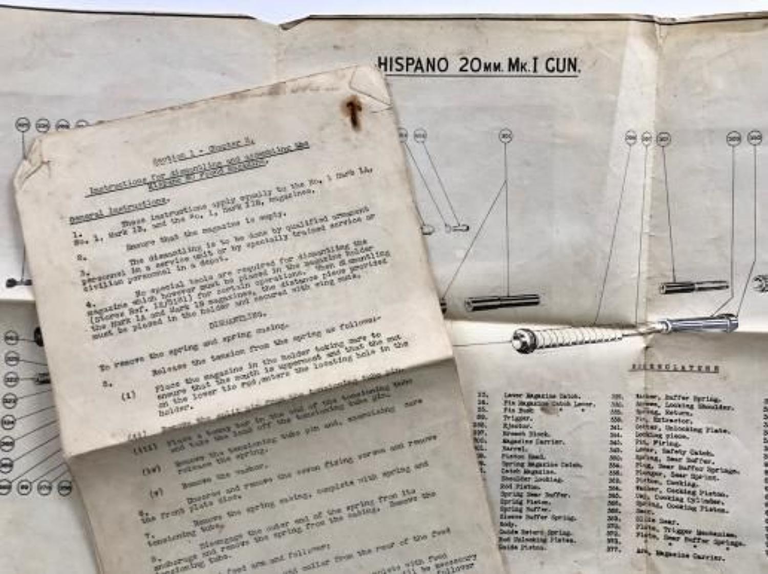 WW2 RAF Diagram & Instructions for the Hispano 20mm MkI Gun.