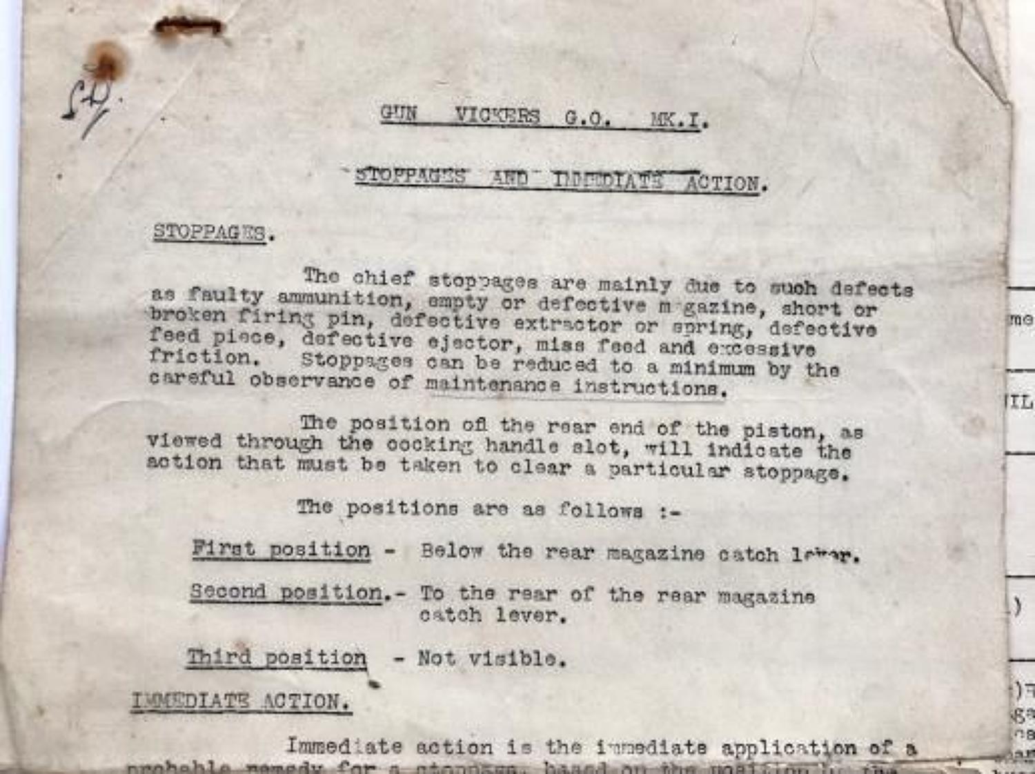 WW2 RAF, LRDG, SAS etc Notes on the Vickers Gas Operated Machine Gun.