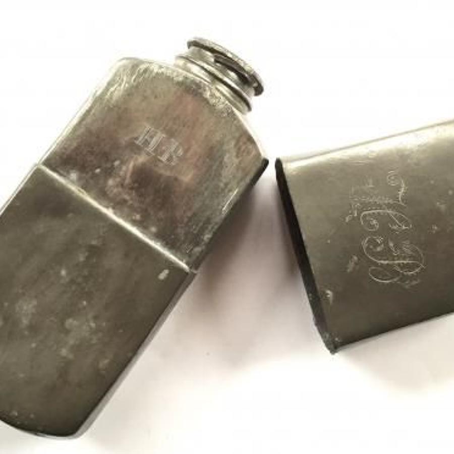 Victorian Military Campaign Style Pewter Spirit Flask.