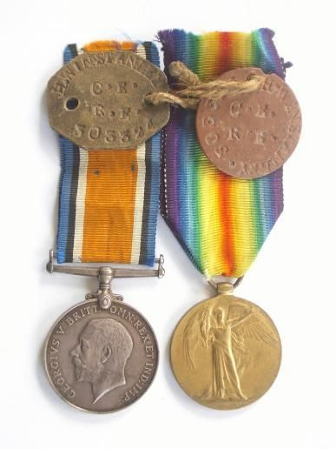 WW1 Royal Engineers Pair of Medals & Dog Tags.
