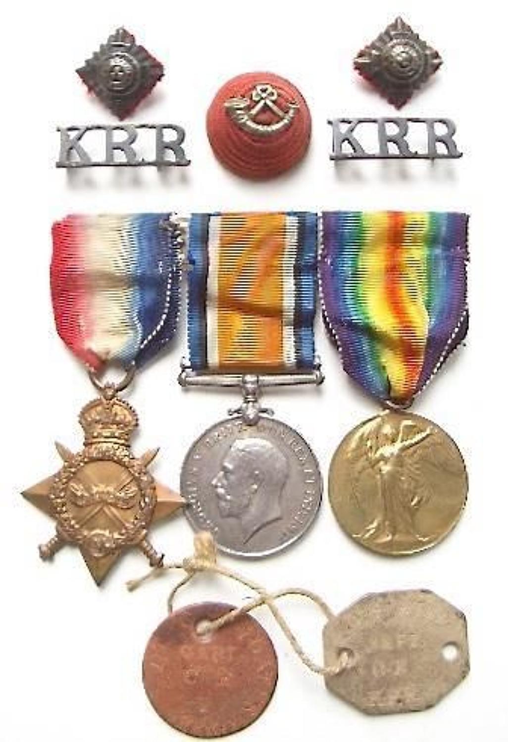 WW1 Kings Royal Rifle Corps Officers Medals and Badges.