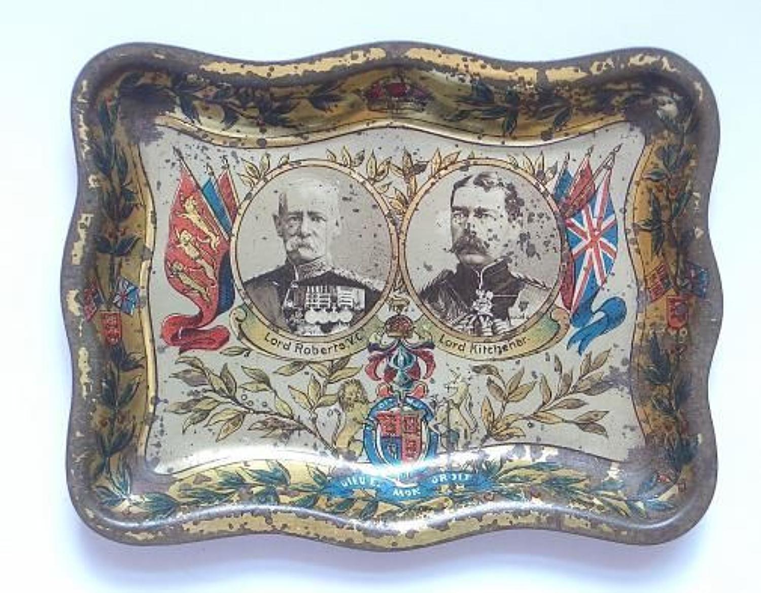 Boer War Patriotic Lord Roberts & Earl Kitchener Pin Trey.