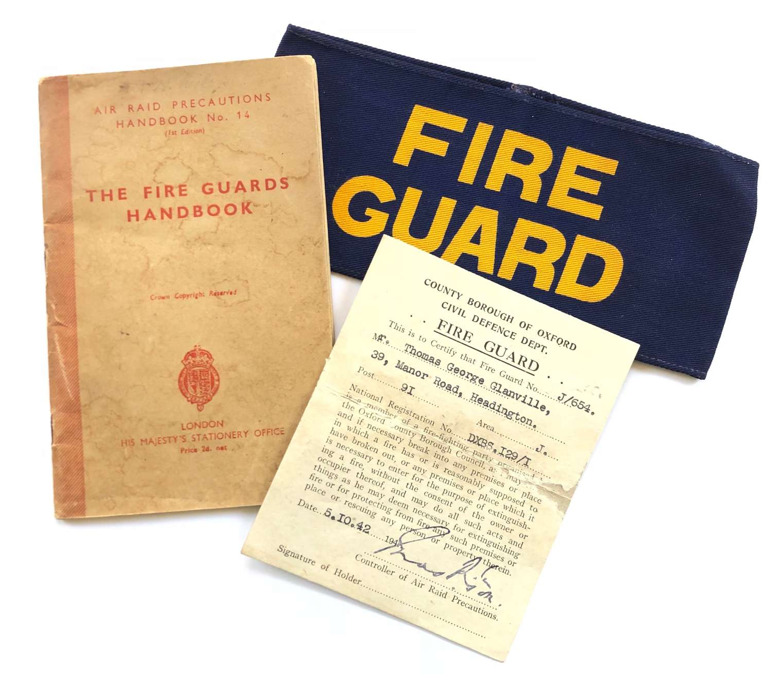 WW2 1942 Home Front Oxfordshire Headington Fire Guard Items