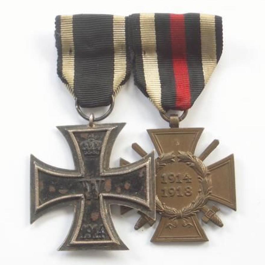 WW1 Imperial German Iron Cross 2nd Class & Honour Cross Pair of Medals