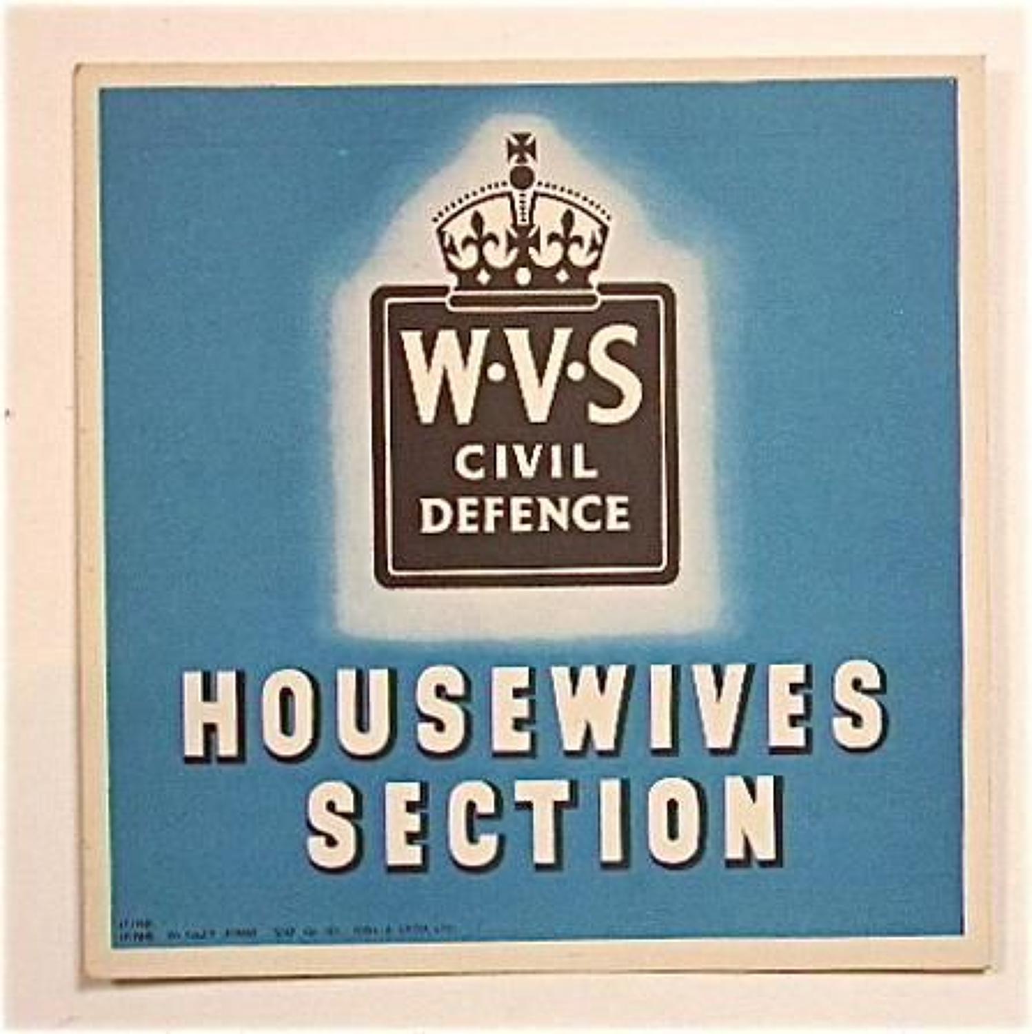 WW2 WVS Home Front Housewives Section Window Card.