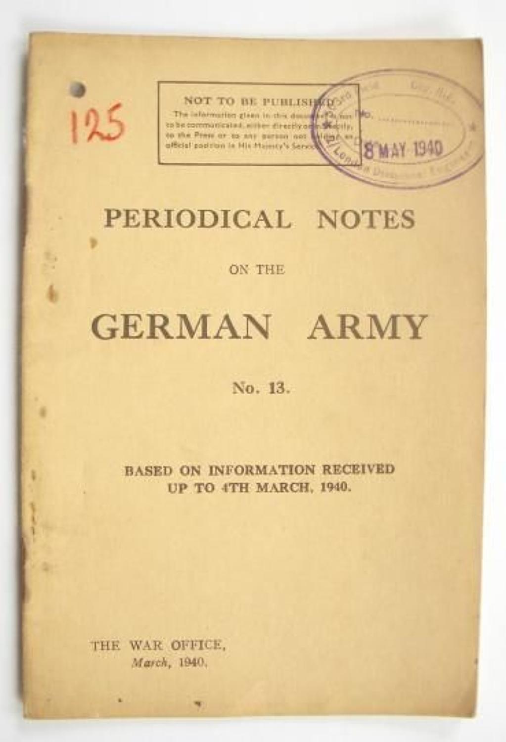 WW2 War Department Issue March 1940 Periodical Note on the German Army