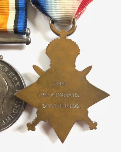 WW1 1st Bn Northumberland Fusiliers 1914 Star Casualty Group of Three
