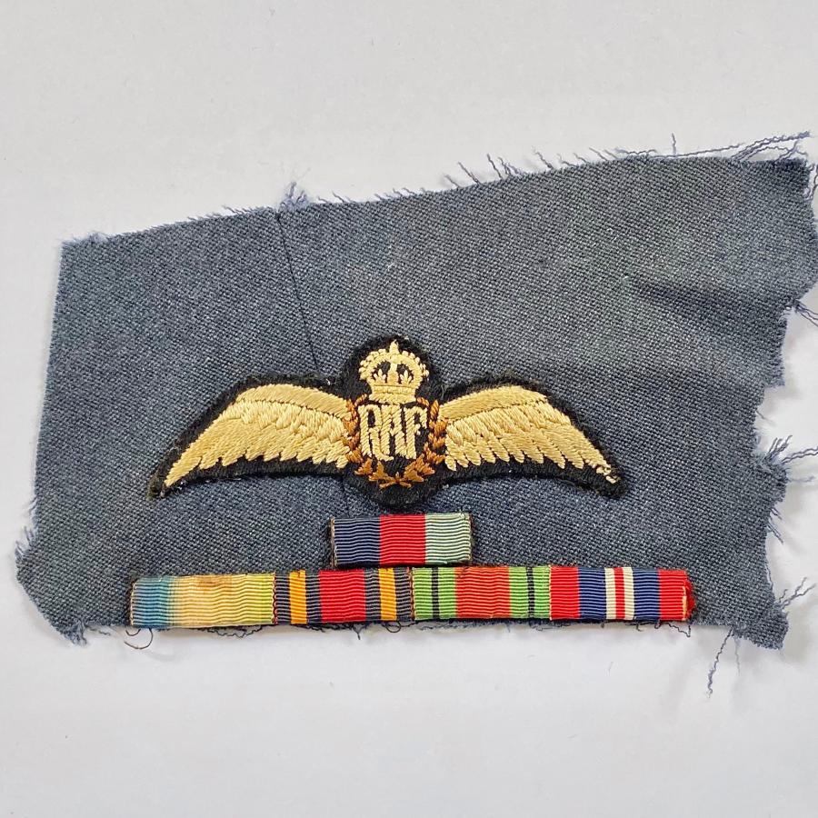WW2 Period RAF Pilots Wings and medal ribbons.