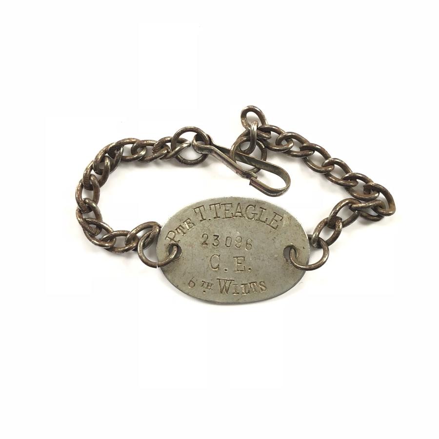 WW1 6th BN Wiltshire Regiment Personal ID Bracelet.