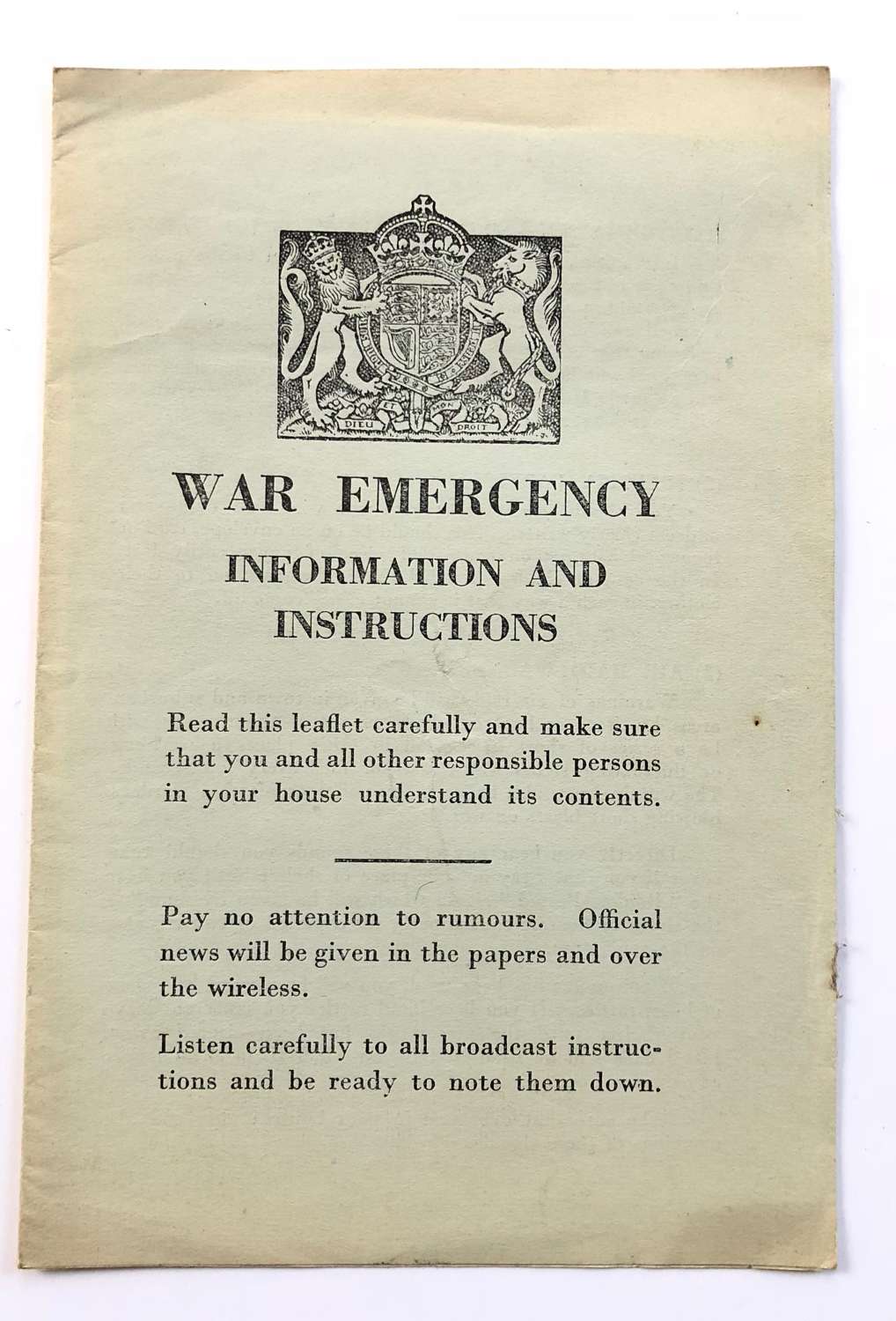 WW2 Home Front War Emergency Information & Instructions  Pamphlet