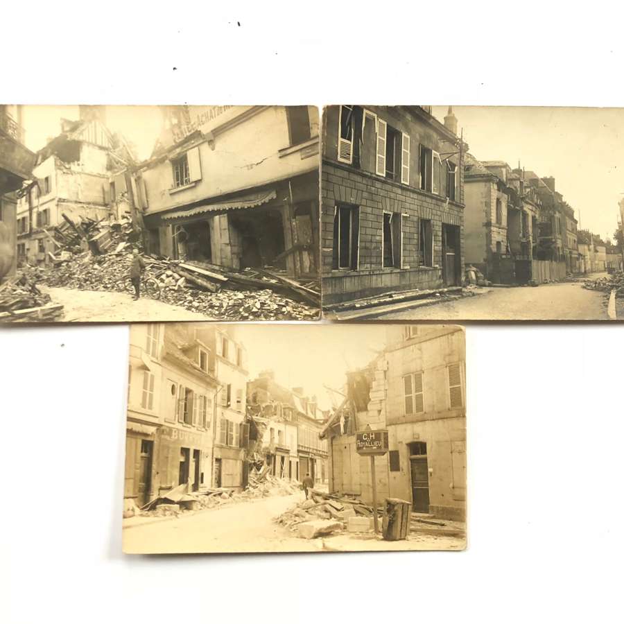Three Original 1918 Photographic postcards of Compiegne France.