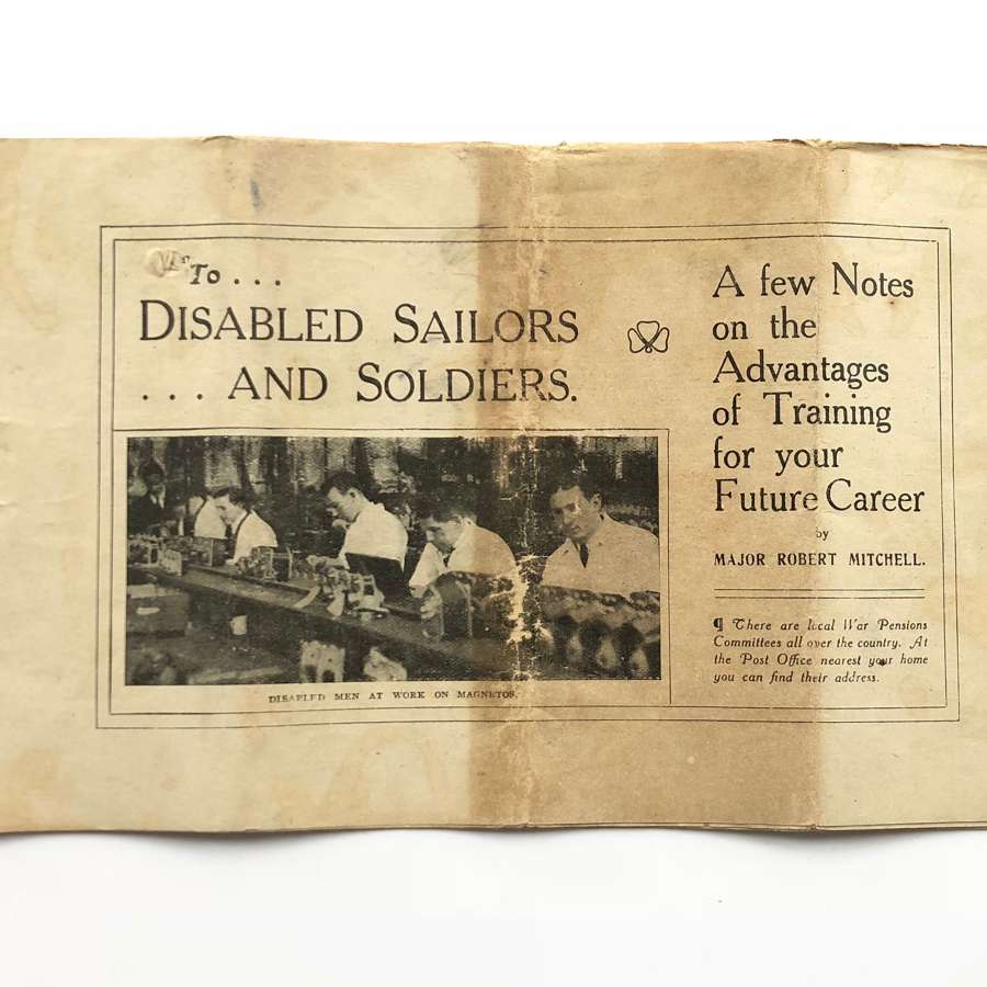 WW1 Rare Official Booklet for Disabled Sailors and Soldiers.