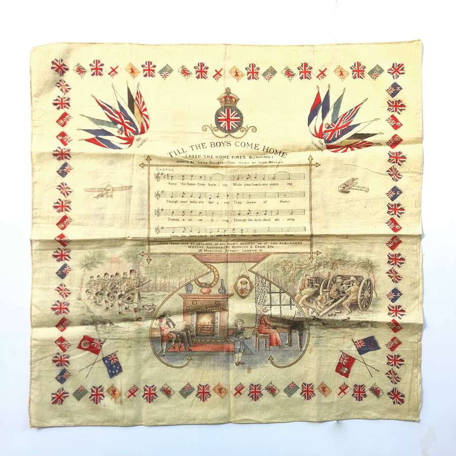 WW1 Keep The Home Fires Burning Patriotic Printed Cotton Handkerchief