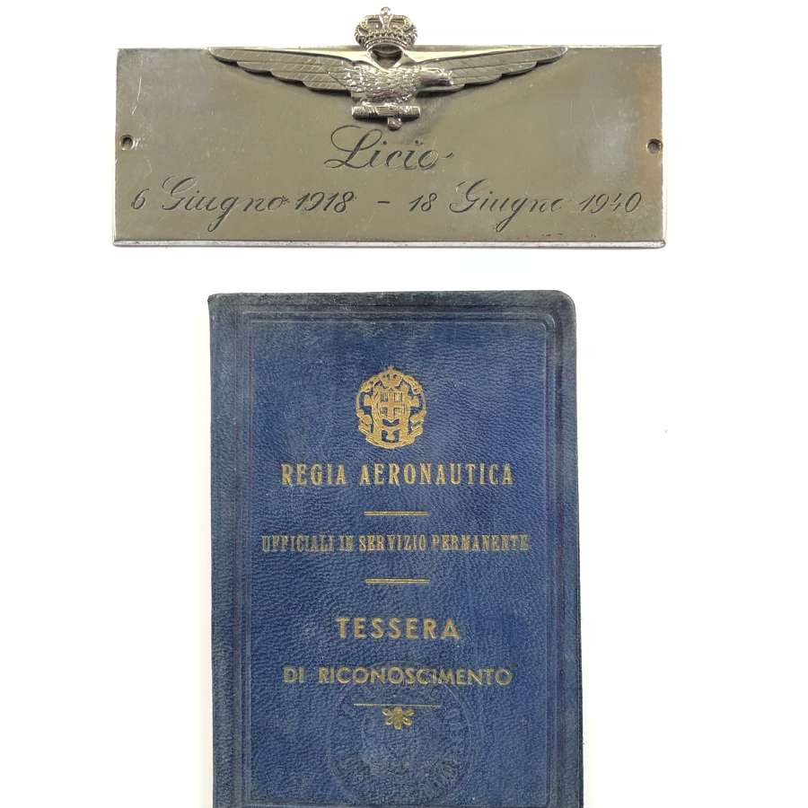 WW2 Italian Air Force Officer’s ID Booklet and Plaque.