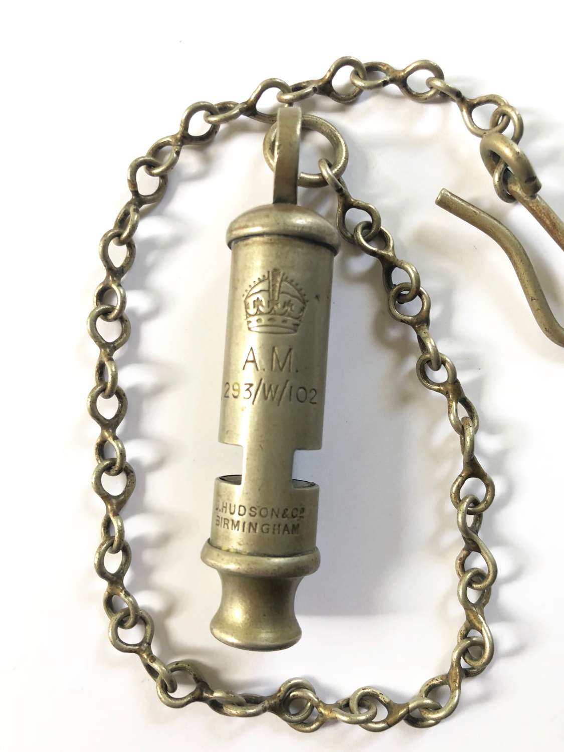 WW2 RAF Police Early Issue Tube Whistle & Chain.