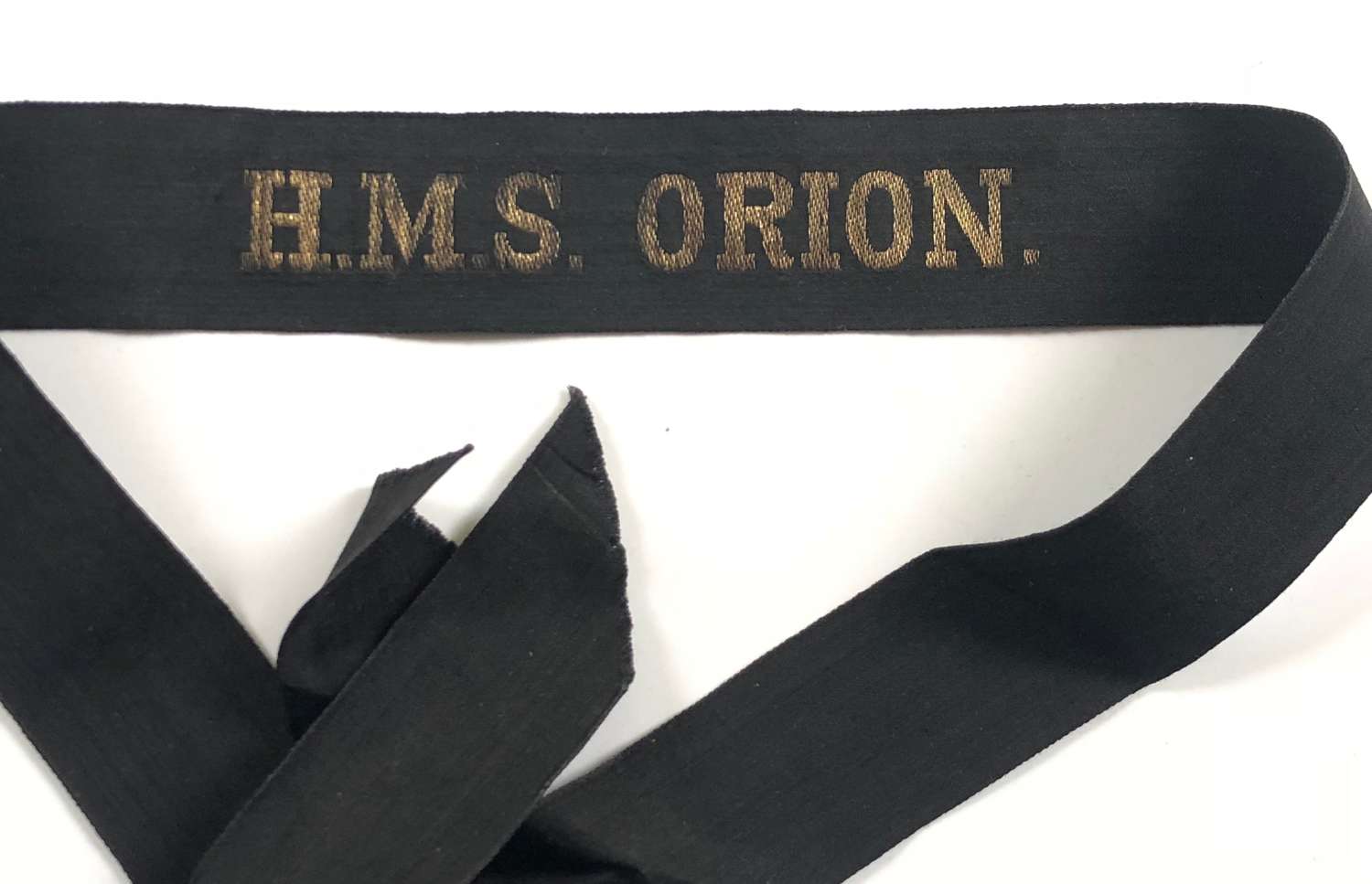 WW1 Period Royal Navy HMS Orion Ratings Cap Tally Badge.