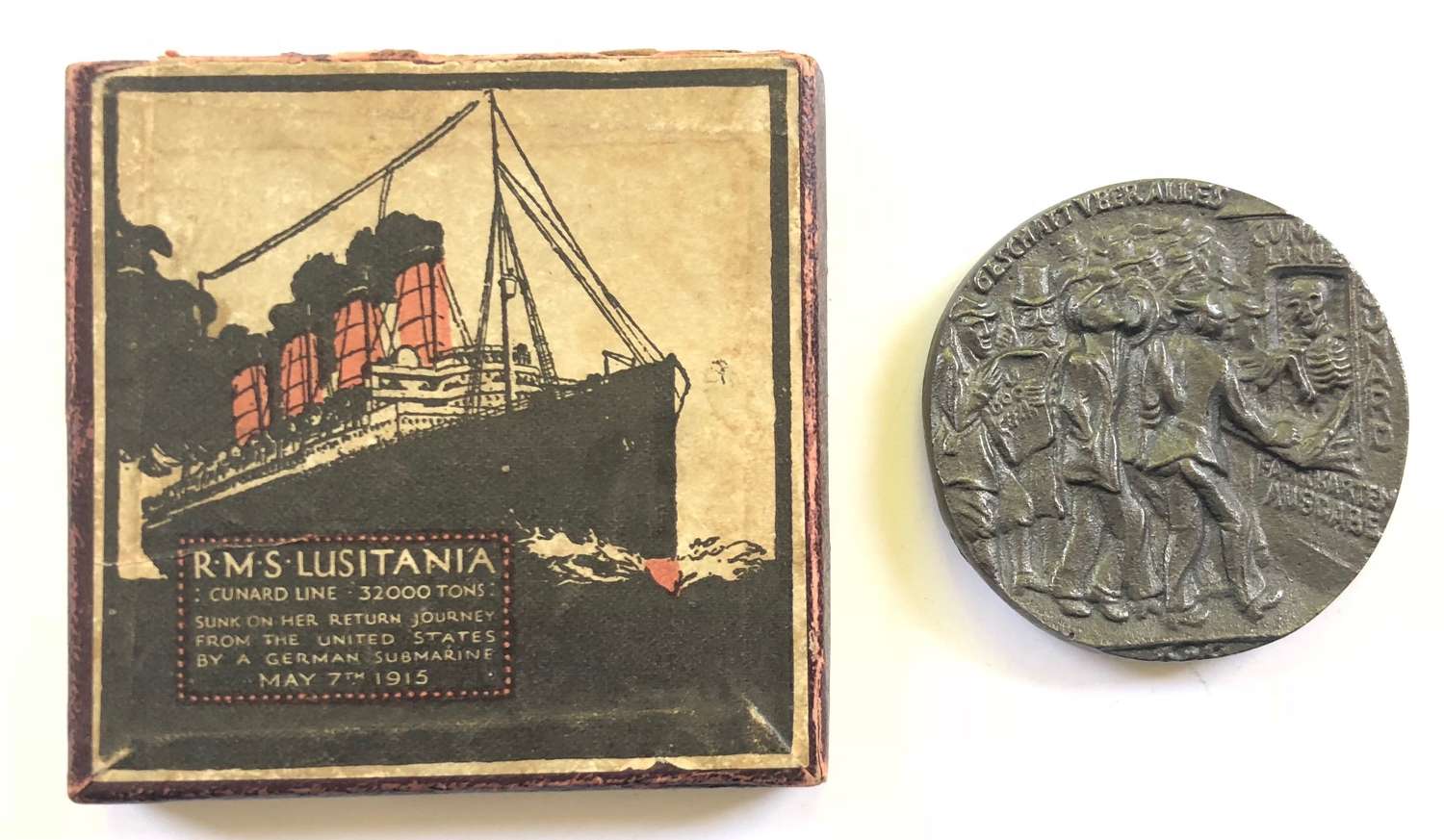 RMS Lusitania Cunard Shipping Line commemorative medal.