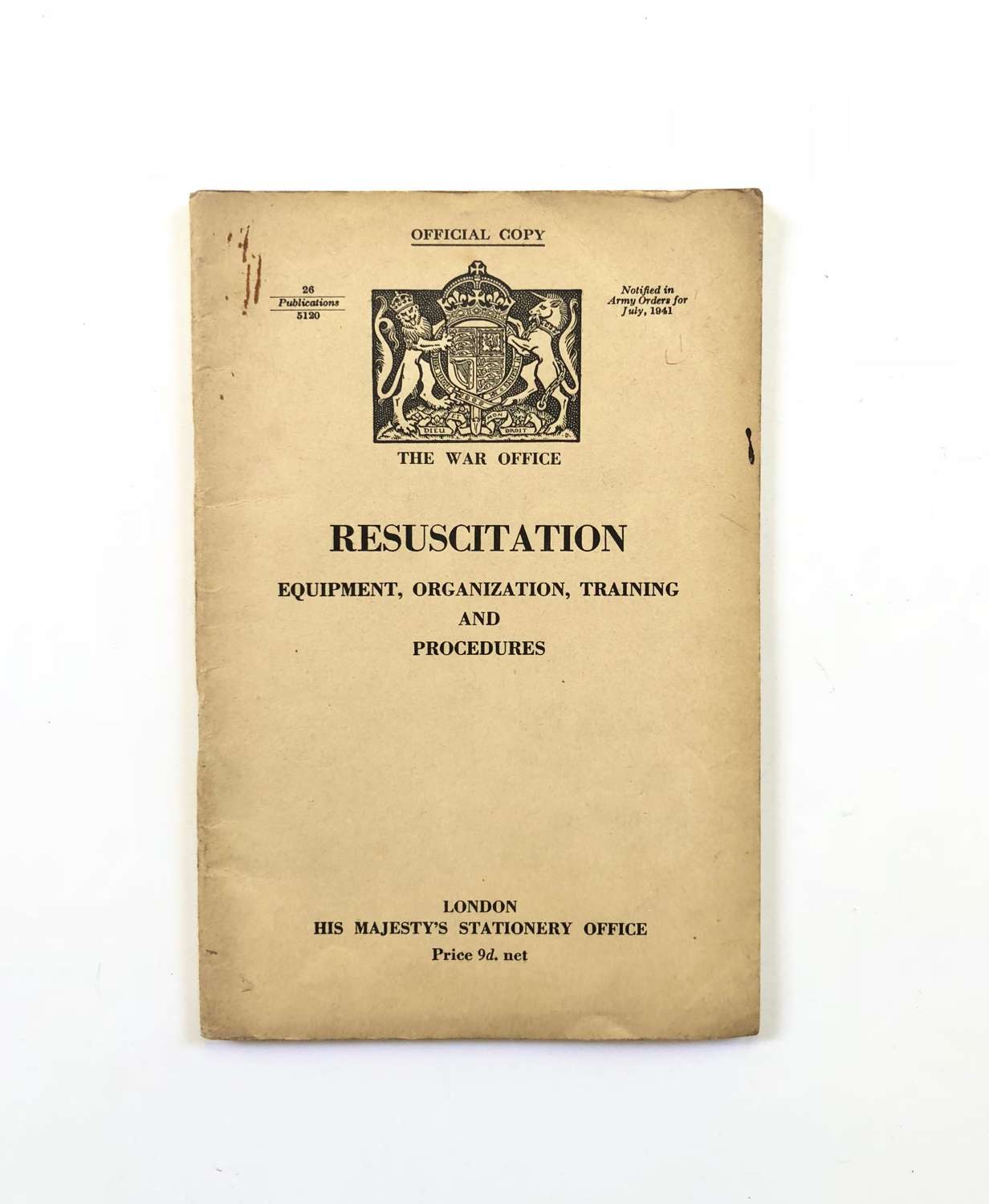WW2 1941 War Office Home Front Booklet Resuscitation.