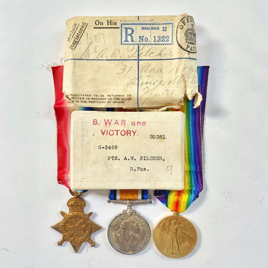 WW1 Royal Fusiliers Group of three Medals & Envelopes