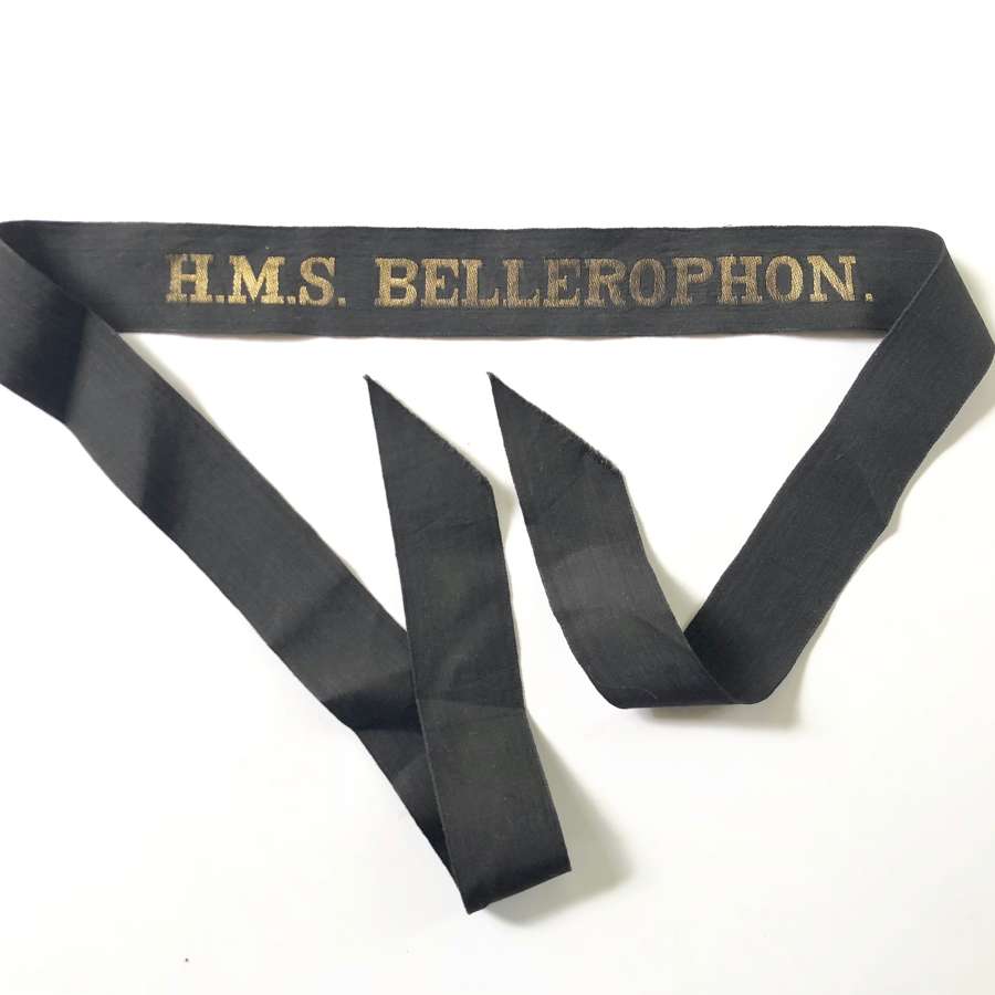 WW1 Royal Navy HMS Bellerophon Ratings Cap Tally Badge.