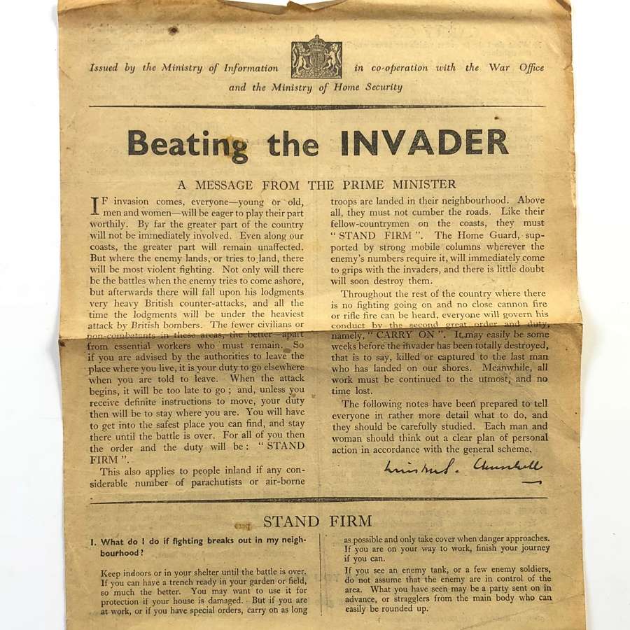 WW2 &ldquo;Beating the Invader&rdquo; Original Home Front Leaflet