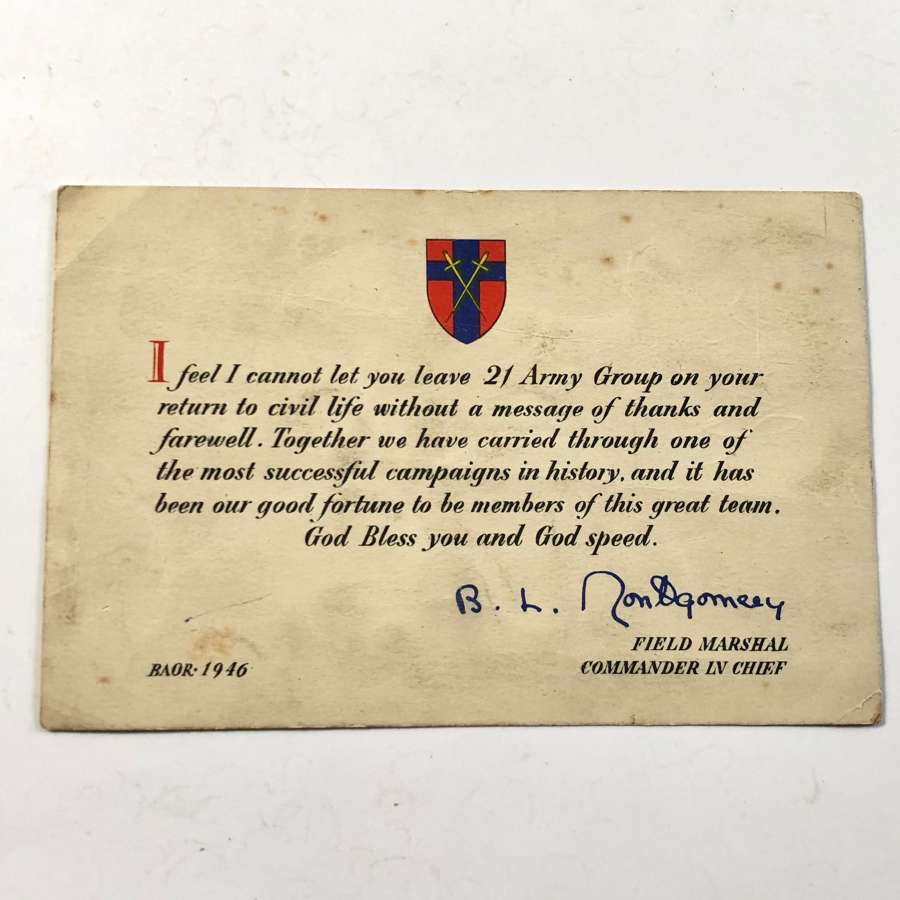 WW2 Field Marshal Bernard Montgomery Farewell Message Card