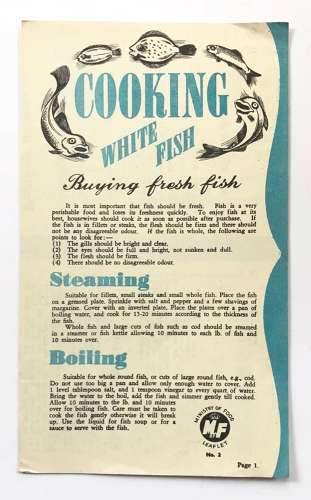 WW2 Home Front Ministry of Food “Cooking White Fish Leaflet.