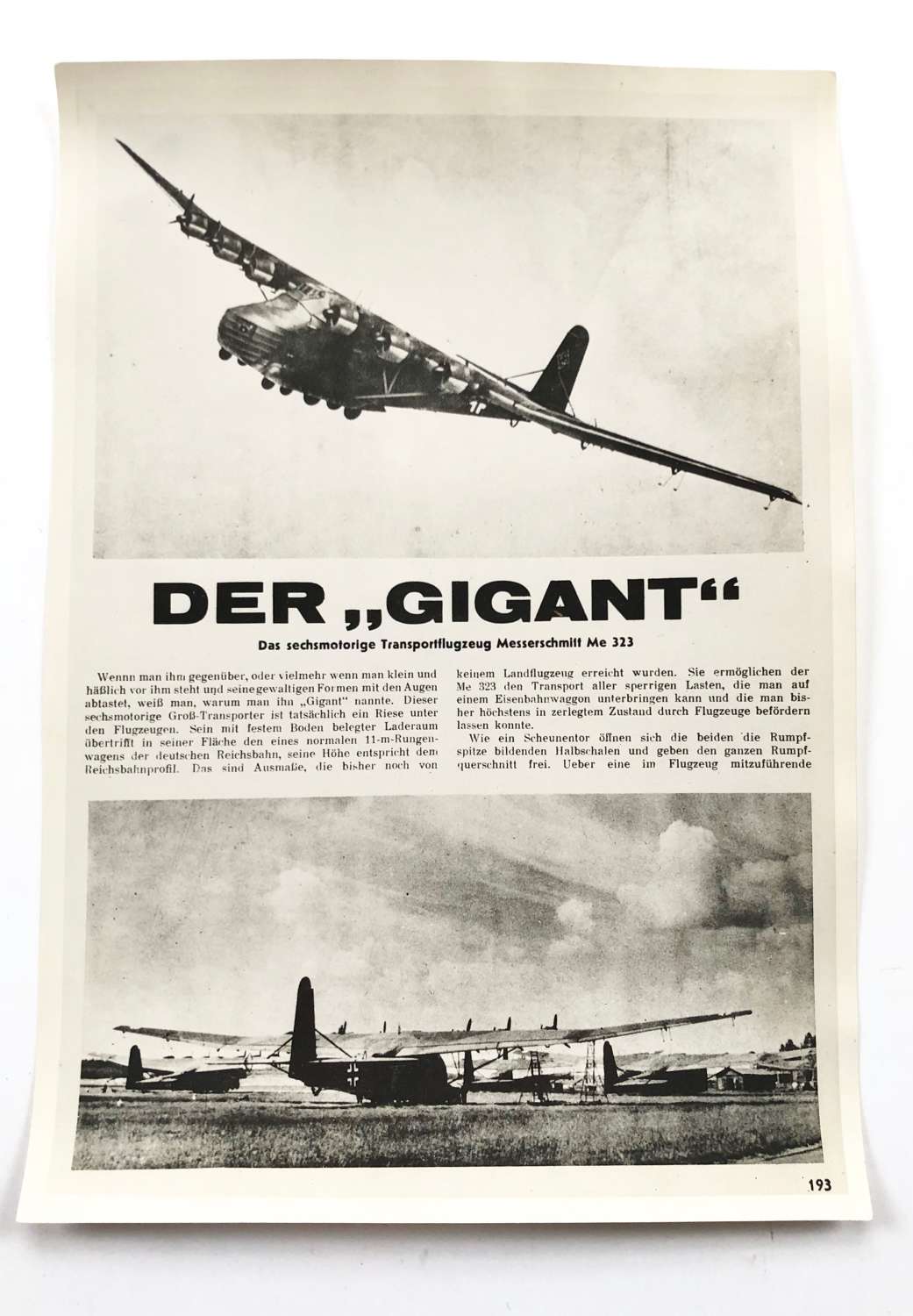 RAF Intelligence Section Original Photograph German ME 323 Aircraft