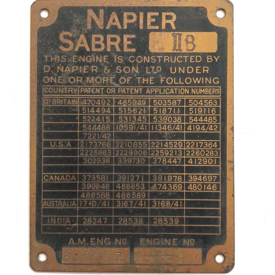 WW2 Napier Sabre Hawker Tempest Fighter Aircraft Engine Plate.