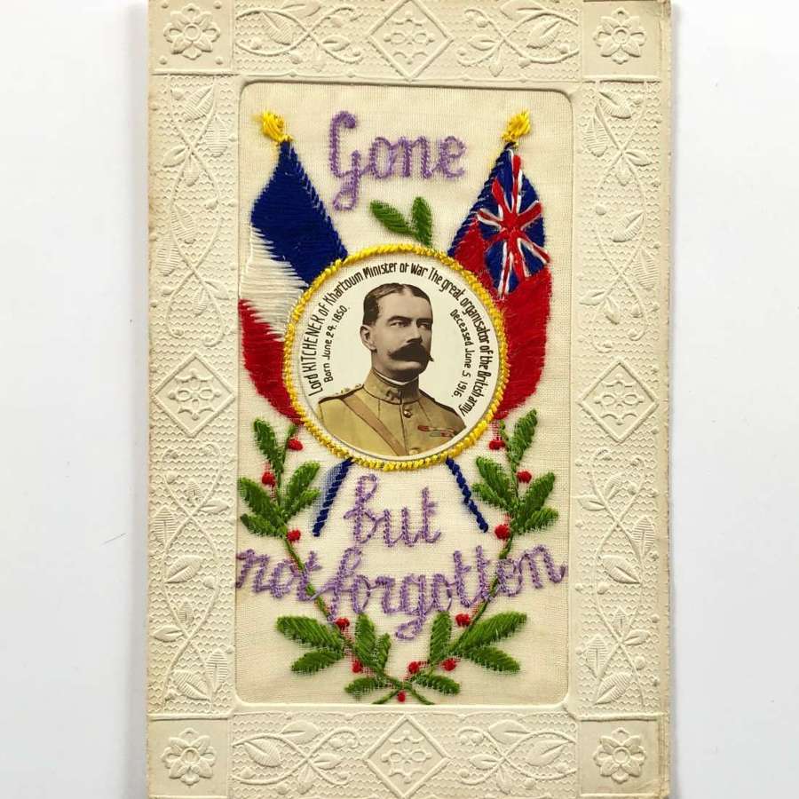WW1 Lord Kitchener Red Ensign silk Memorial Military Postcard