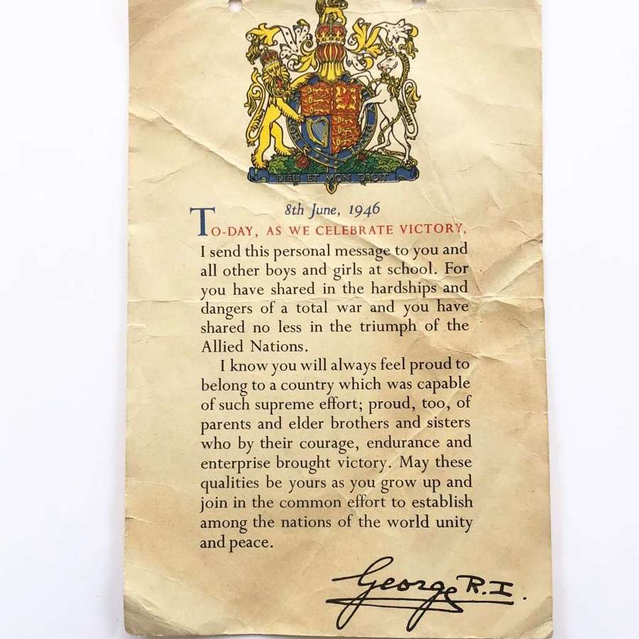 WW2 Home Front 8th June 1946 Victory Day Certificate.