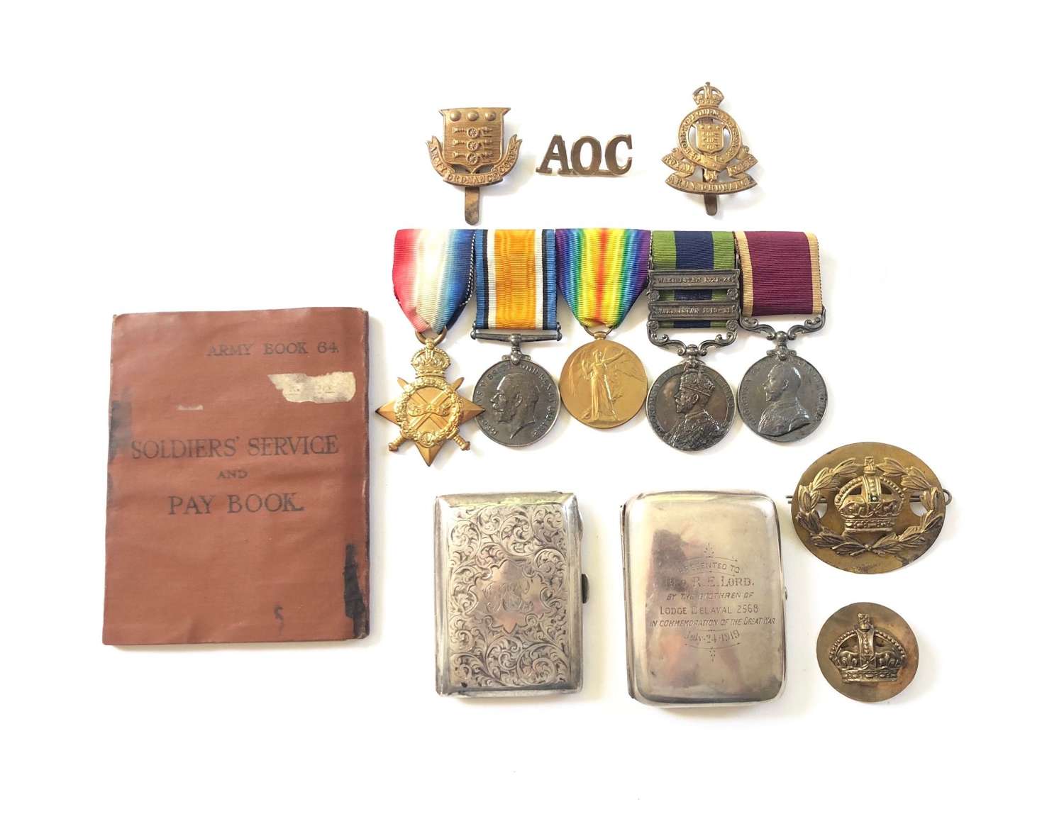 WW1 / India Army Ordinance Corps Group of Five Medals Plus Items