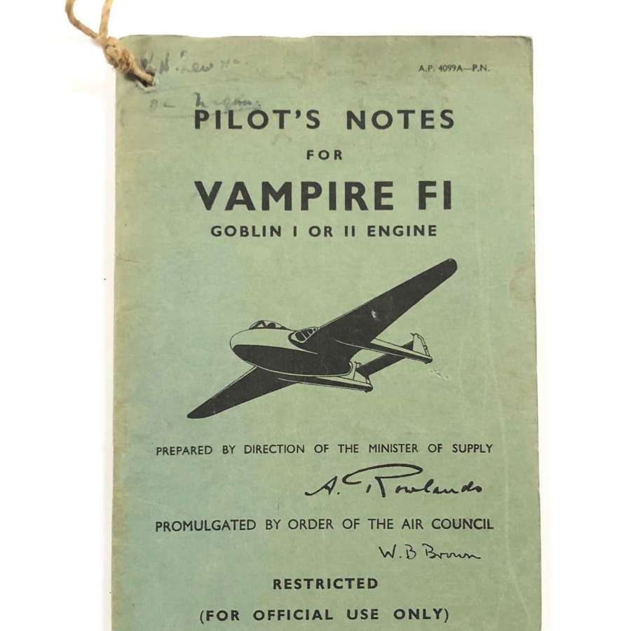 RAF Cold War Original Vampire F1 Pilot Notes.