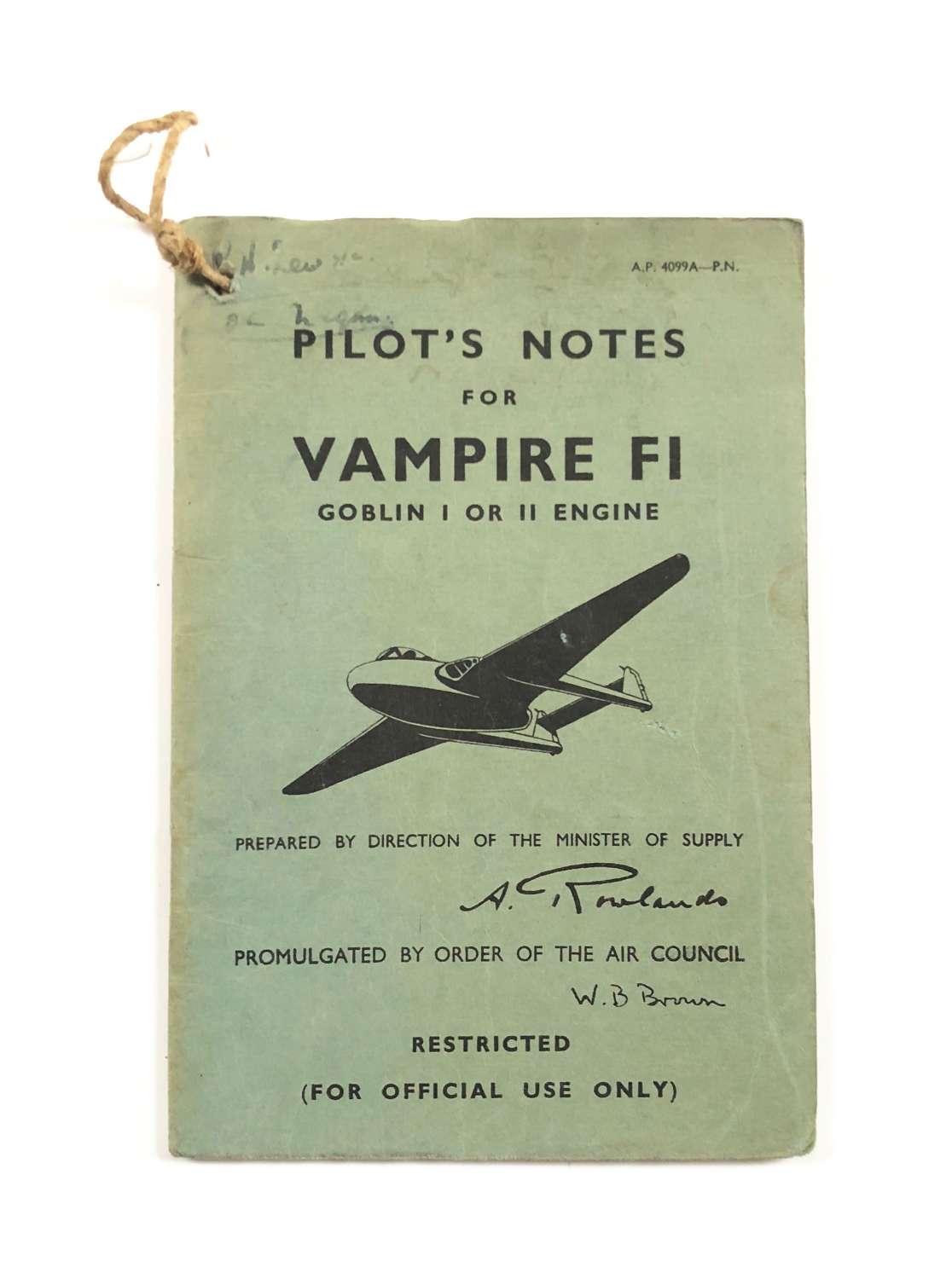 RAF Cold War Original Vampire F1 Pilot Notes.