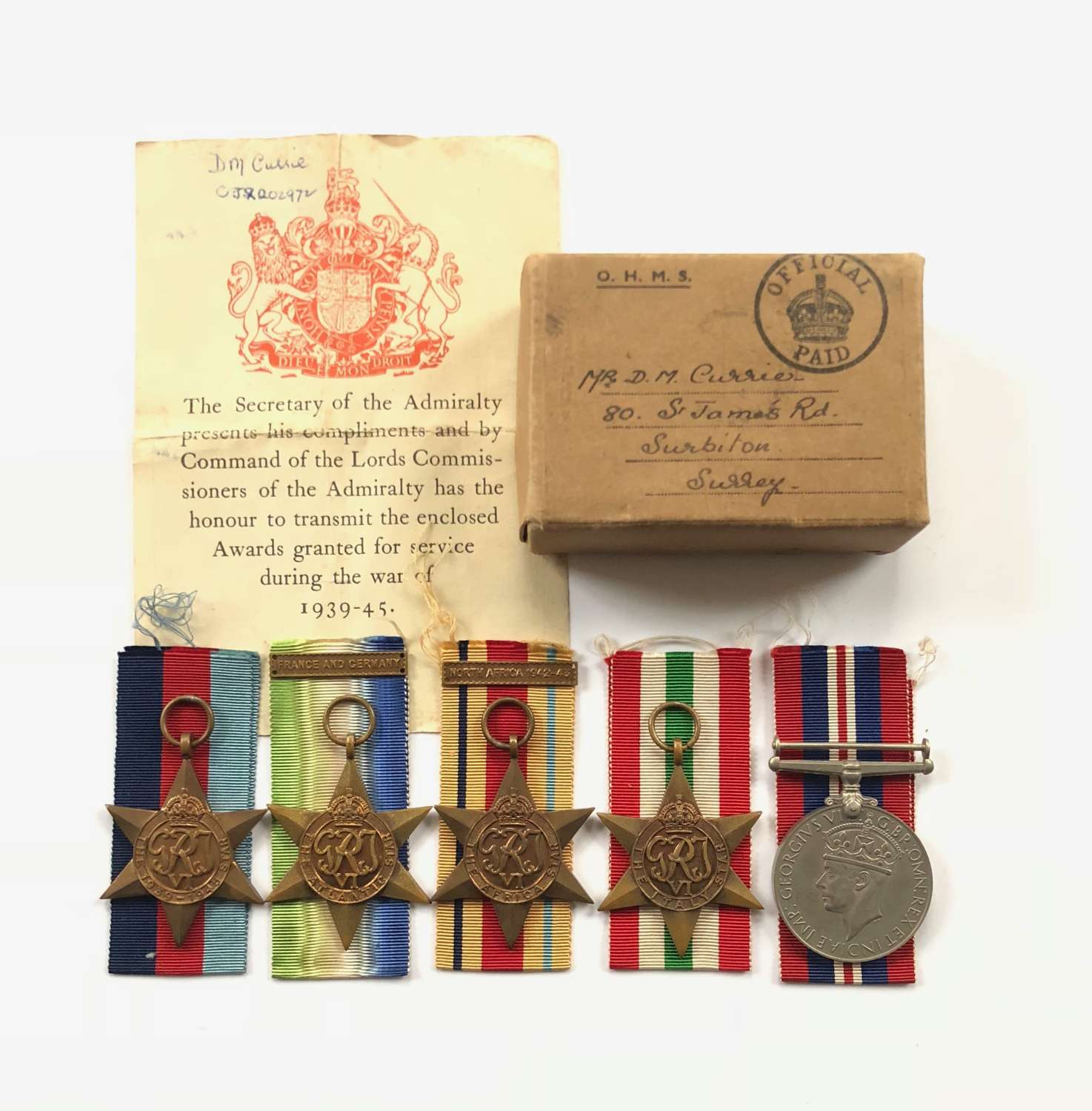 WW2 Royal Navy Admiralty Medal Group.