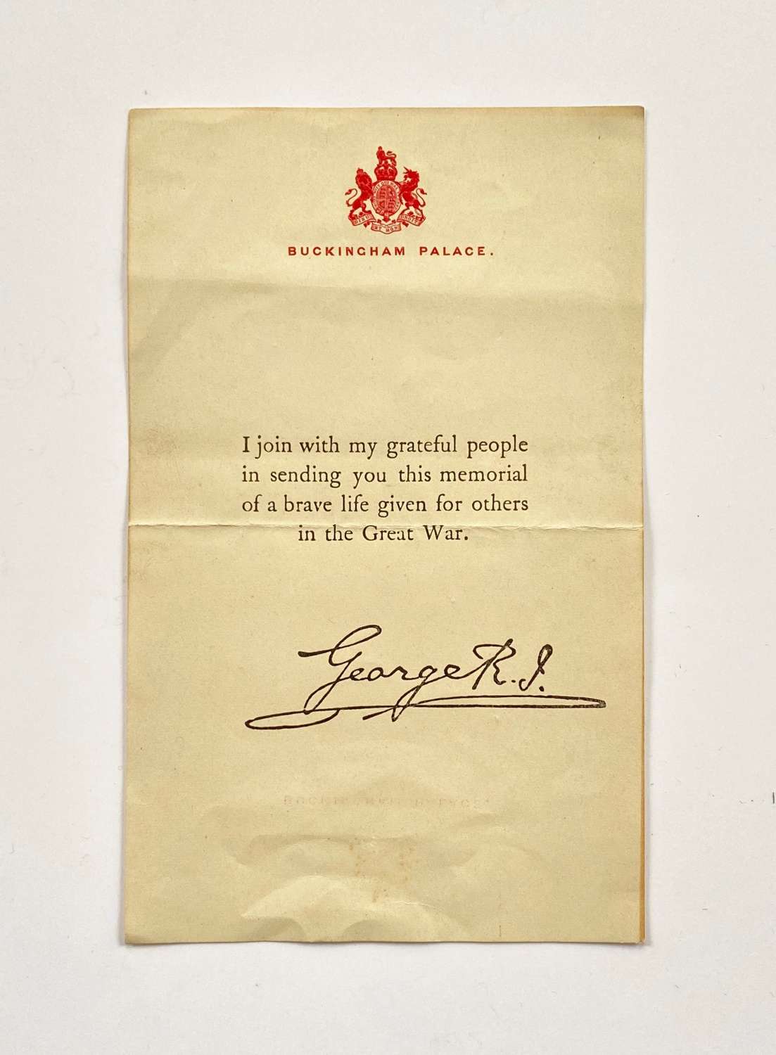 WW1 Memorial Plaque Buckingham Palace Letter.