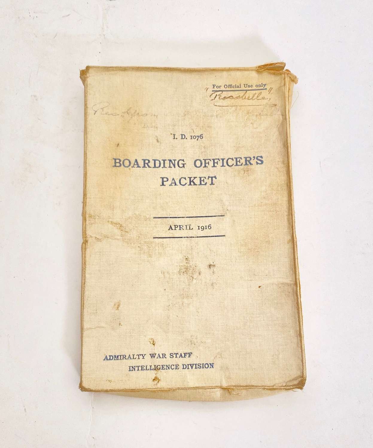 WW1 Royal Navy 1916 Officer’s boarding Packet.