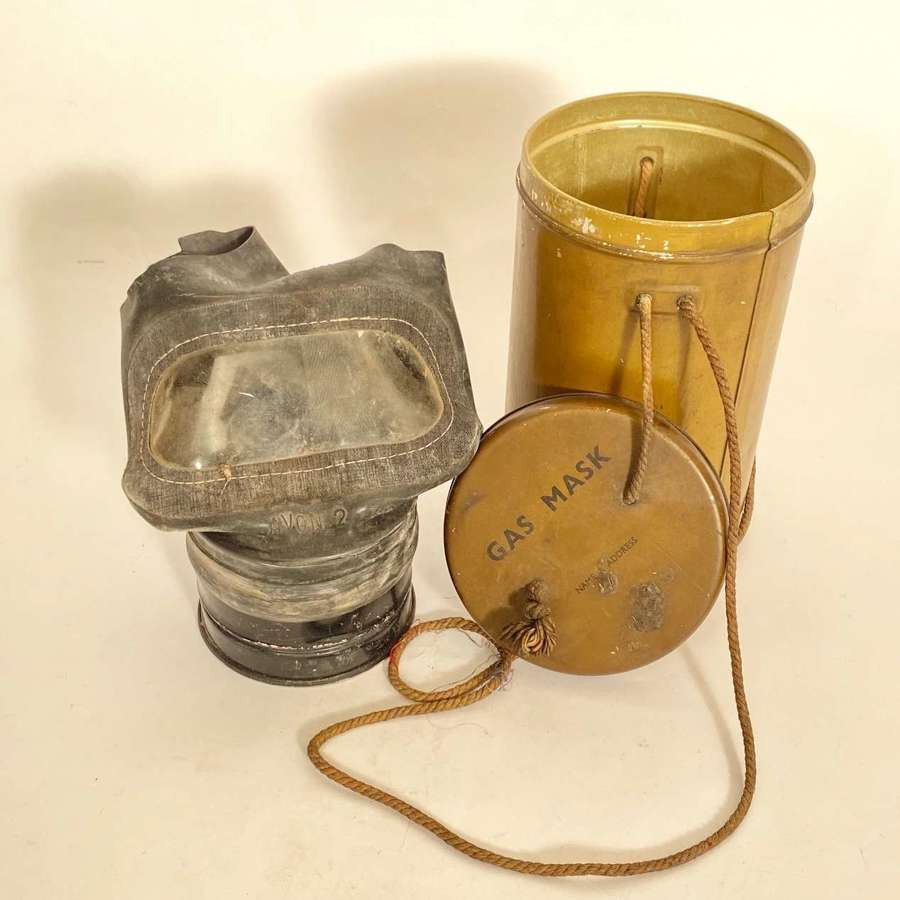WW2 British Home Front 1939 Civilian Gas Mask and Tin.