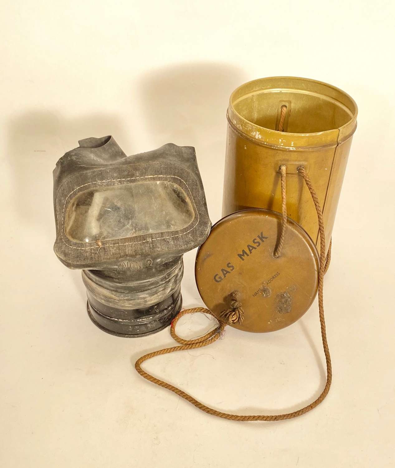 WW2 British Home Front 1939 Civilian Gas Mask and Tin.