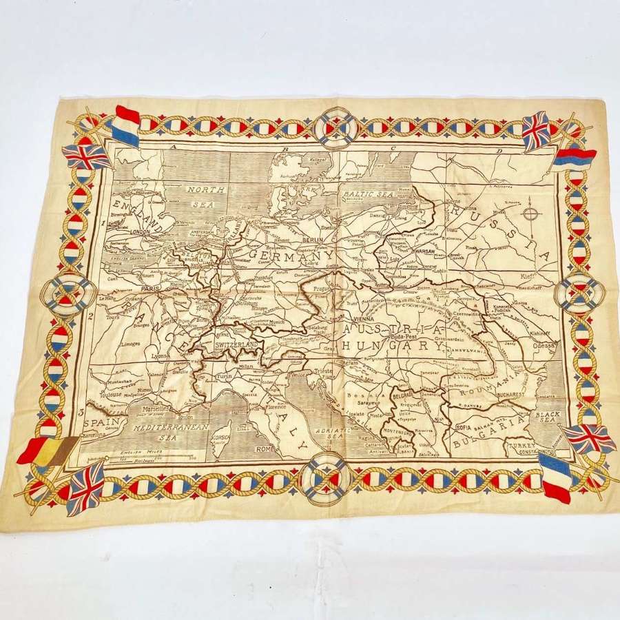 WW1 Patriotic  Map of Europe Printed Cotton Handkerchief.