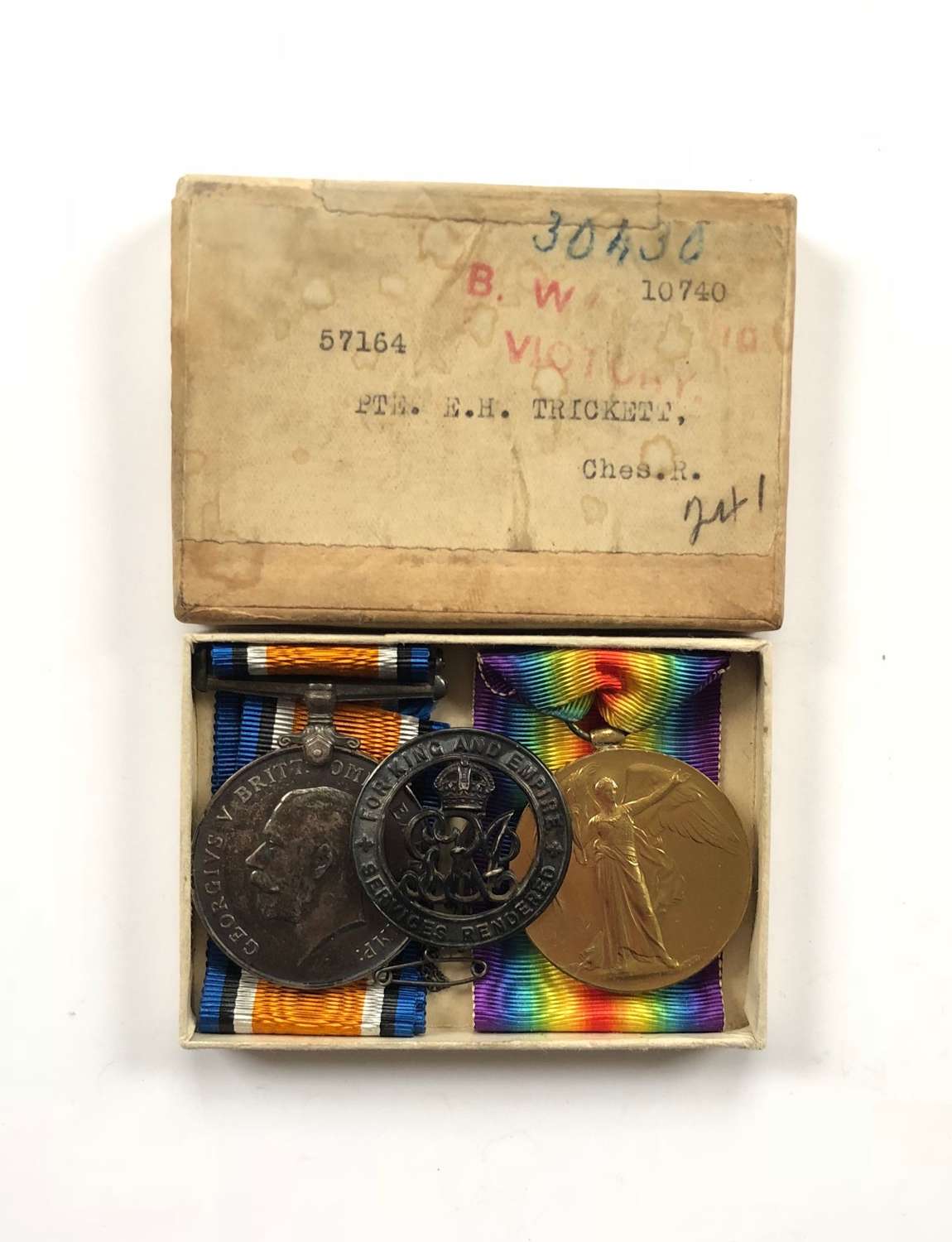 WW1 6th Bn Cheshire Regiment Medals & War Badge.