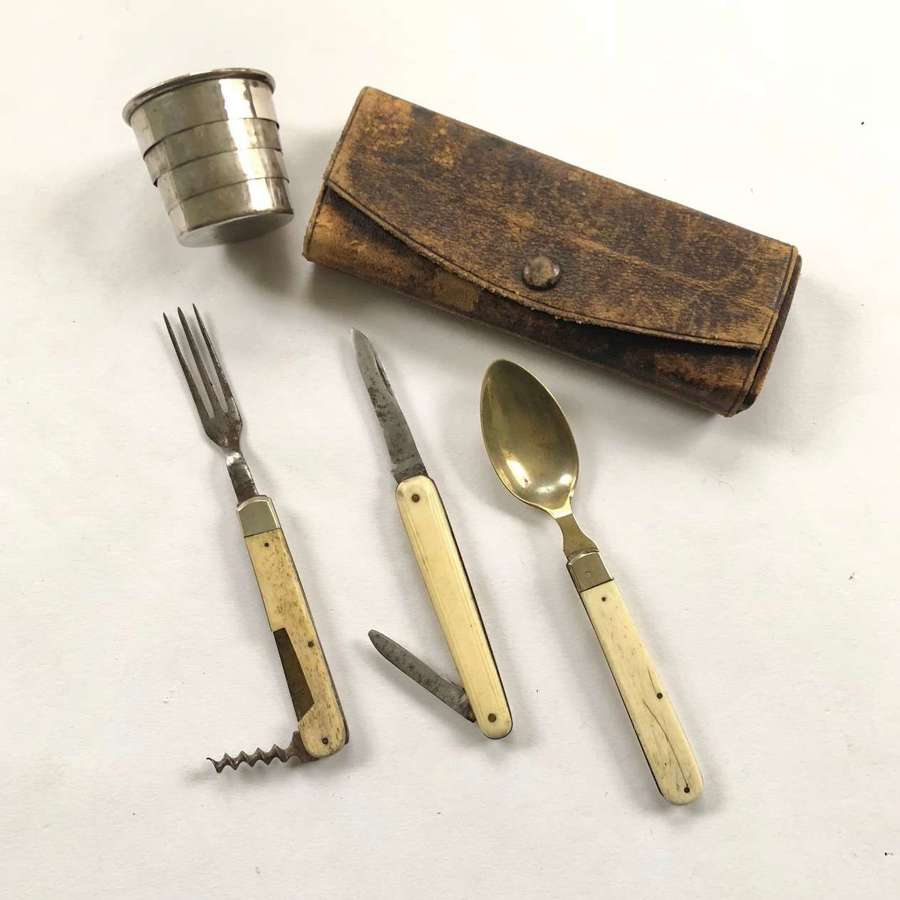 Victorian Officer’s Campaign Knife Fork Spoon & Cup.
