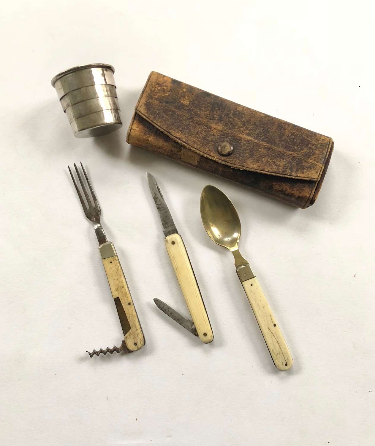 Victorian Officer’s Campaign Knife Fork Spoon & Cup.