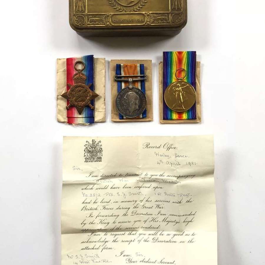 WW1 1/1 Hertfordshire Regiment 1914 Mons Star Casualty Medal Group.