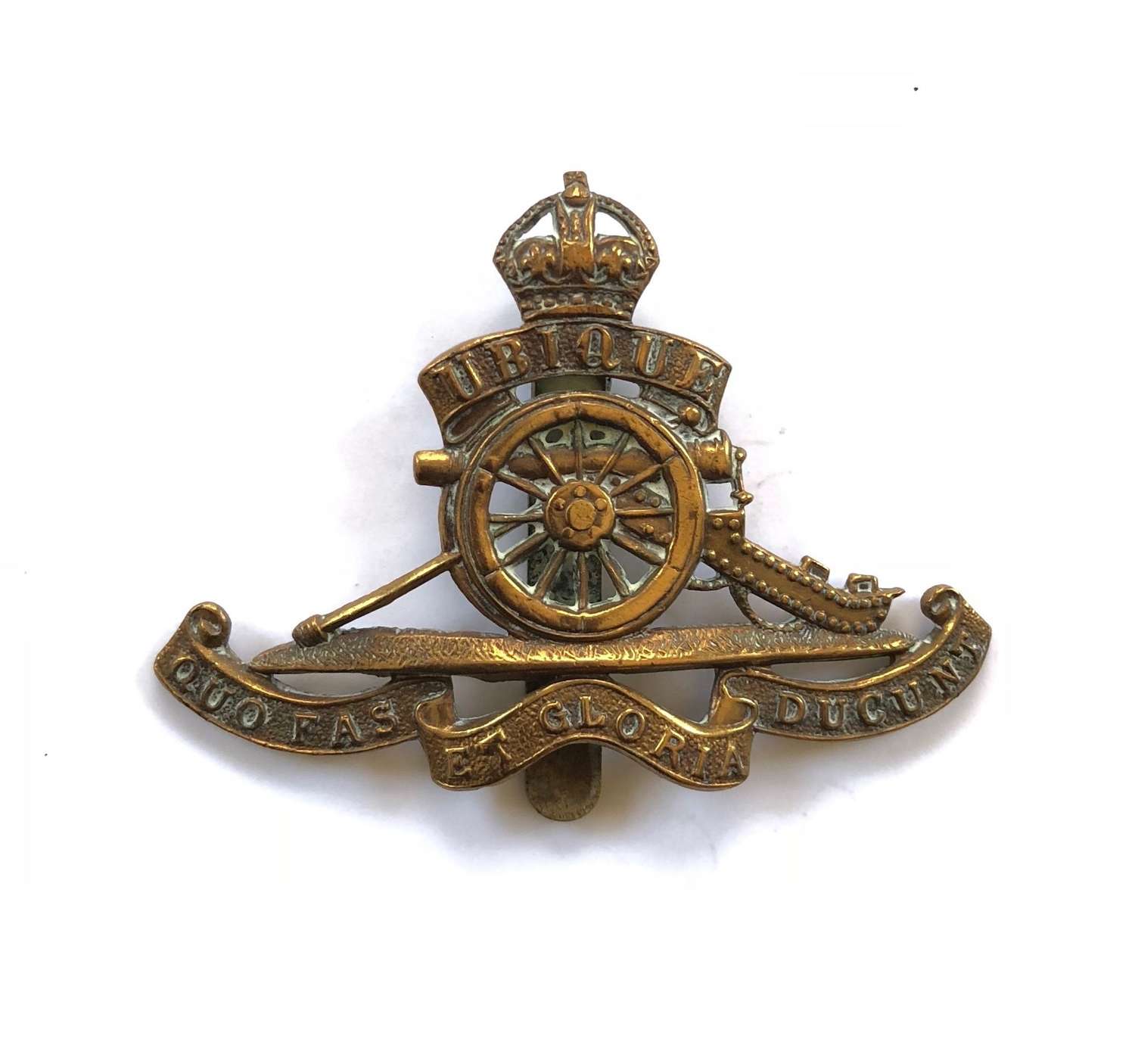 WW1 / WW2 Pattern Royal Artillery Moving Wheel Original Cap Badge