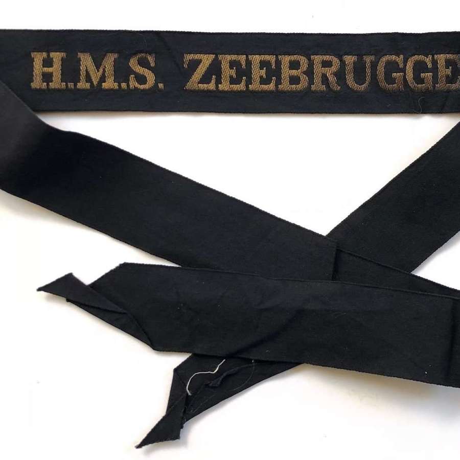 Royal Navy HMS Zeebrugge Full Length Cap Tally Badge