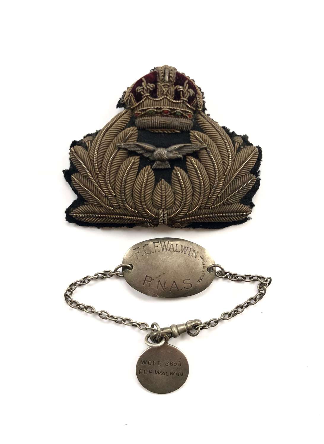 WW1 RNAS Attributed Officer’s Cap Badge & ID Bracelet.