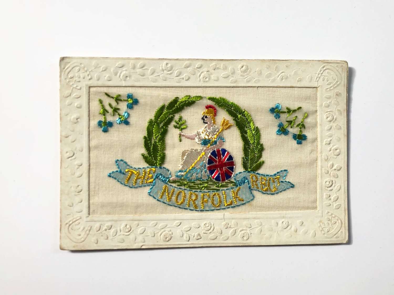 WW1 Norfolk Regiment Silk Embroidered Postcard.